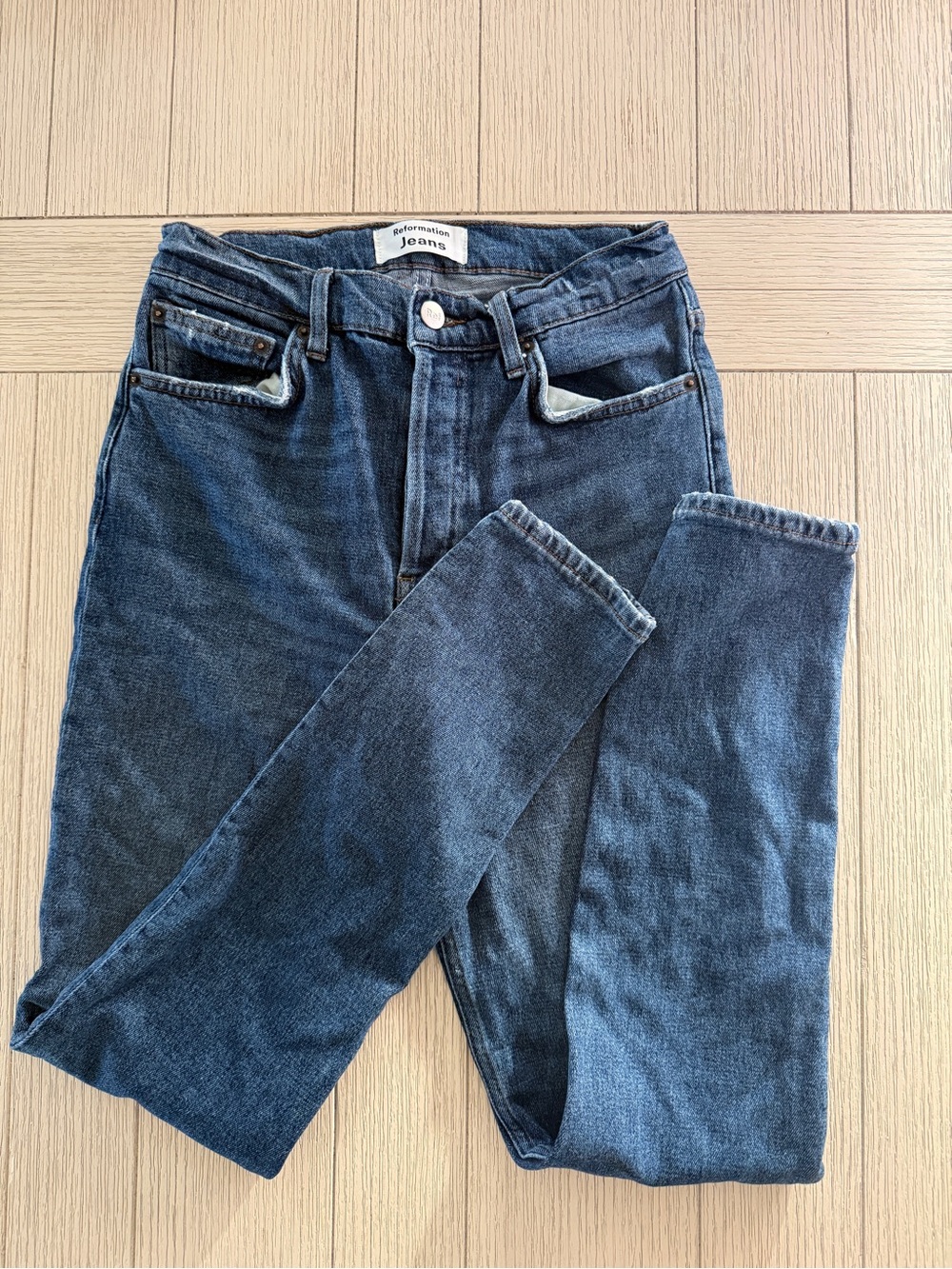 Reformation Skinny High-Rise Jeans in Dark Blue